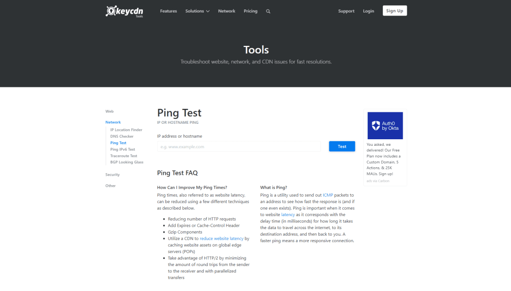 Ping Test 网站截图