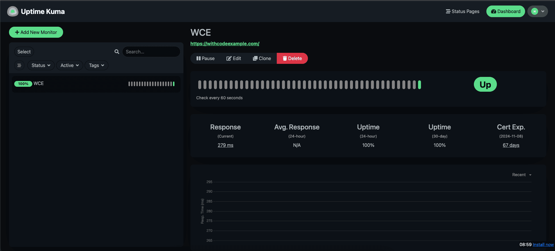 Uptime Kuma 仪表板