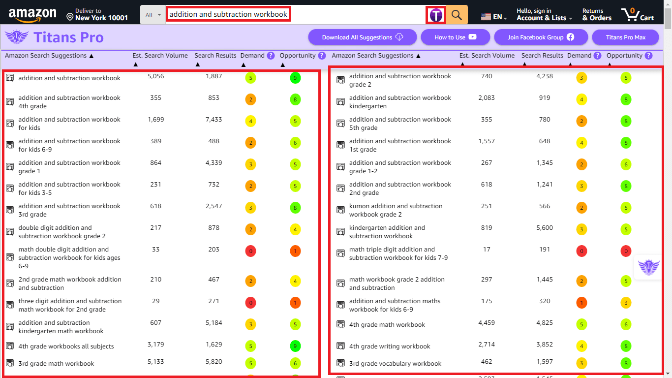 使用 Titans Pro 进行 KDP 利基研究 1 - 作者截图