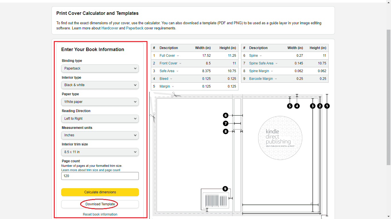 KDP 平装封面模板生成器 - 作者截图