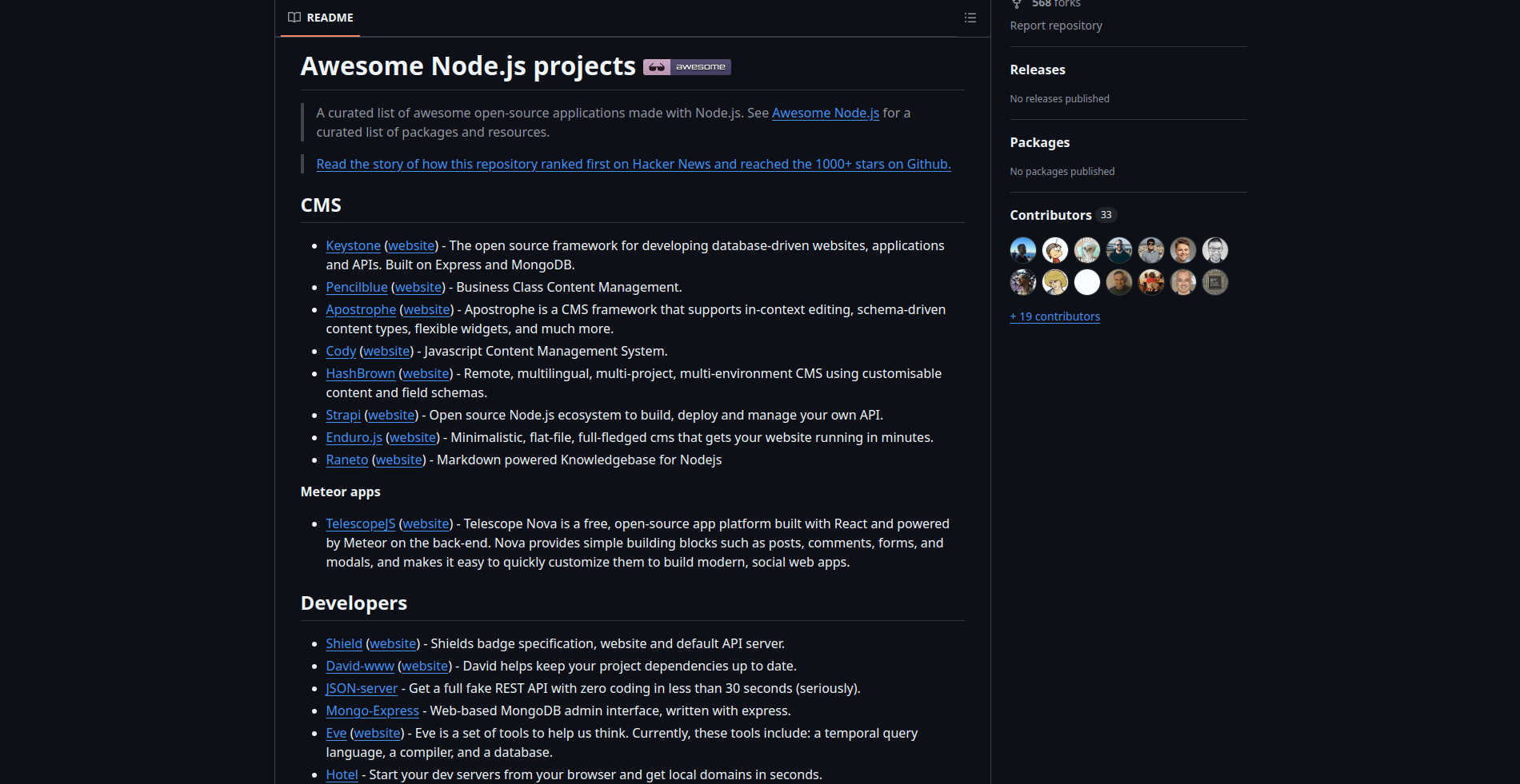 网站截图: https://github.com/sqreen/awesome-nodejs-projects