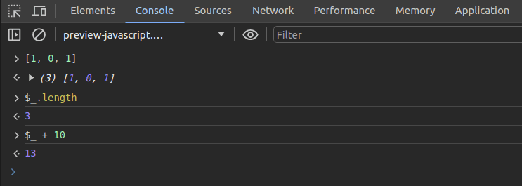 Working with the $_ shorthand Chrome console variable, a screenshot by the author